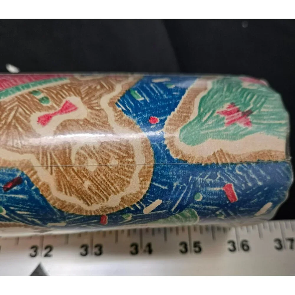 VTG Artaire Toy Wrap Christmas Wrapping Paper Gingerbread Crayon Scribbles USA